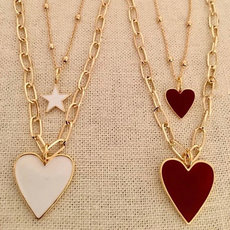 

LS-E1135 Double layer enamel heart star necklace oil drop pendant necklace