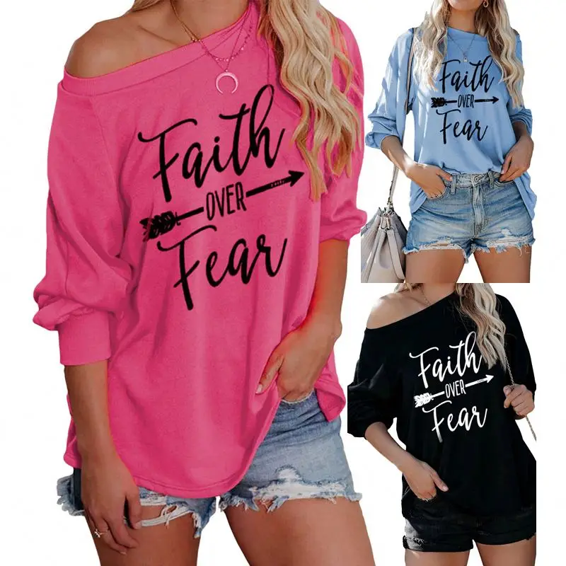 

New Design Fashionable Spring Casual Plain Letter Printed Long Sleeve Women's Blouses Ladies Tops