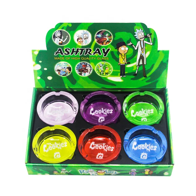 

Ashtrays Round cartoon Cookies backwoods match led glow tray smoking Accessories Not Easily Broken Glass ashtray weed