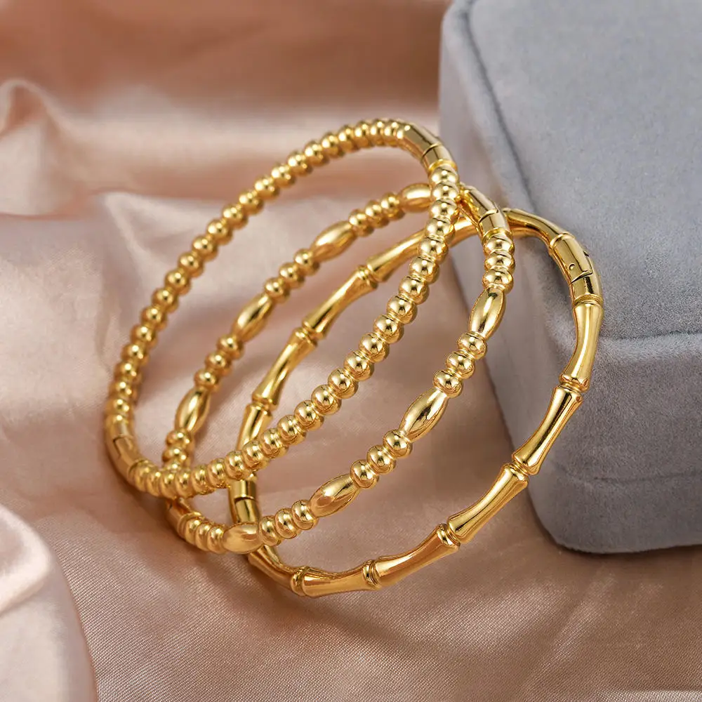 

Minimalist 18K Gold Plated Stainless Steel Bead bangles Tarnish Free Women Fashion Jewelry Bracelets