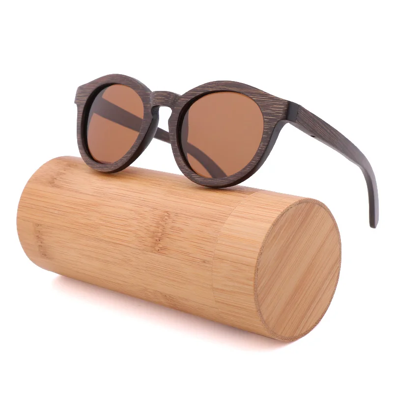 

Custom LOGO Classic Polarized Wood Bamboo Sunglasses for Men Women Round Glasses