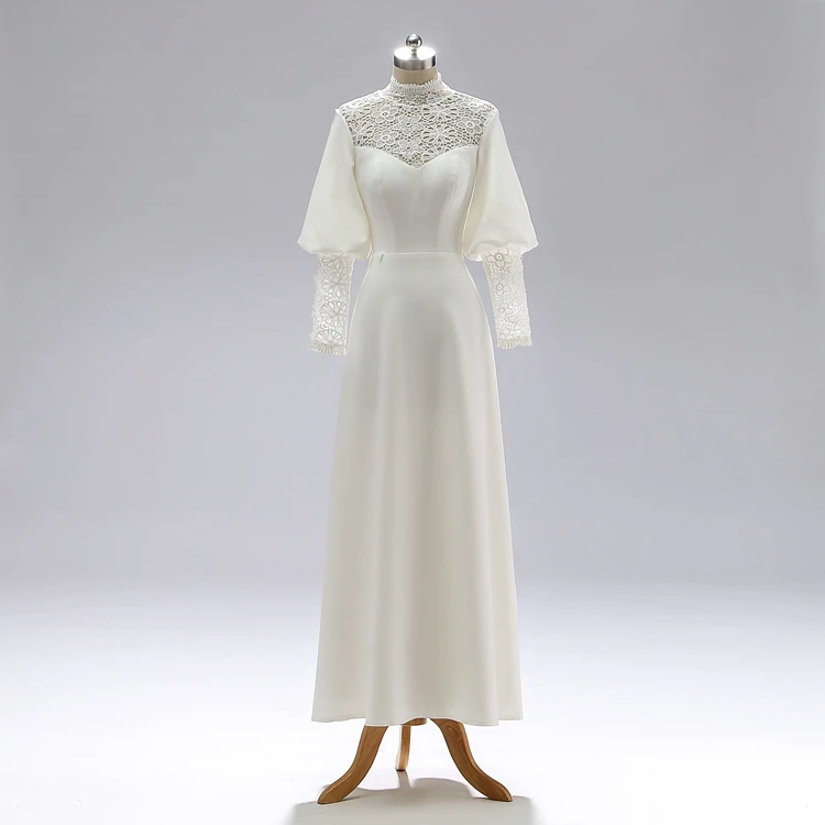 

FANWEIMEI#1288 IN STOCK REAL PICTURE Vintage Victorian Long Sleeve islamic muslim Party Wedding Dress Gown Midi bridal dress