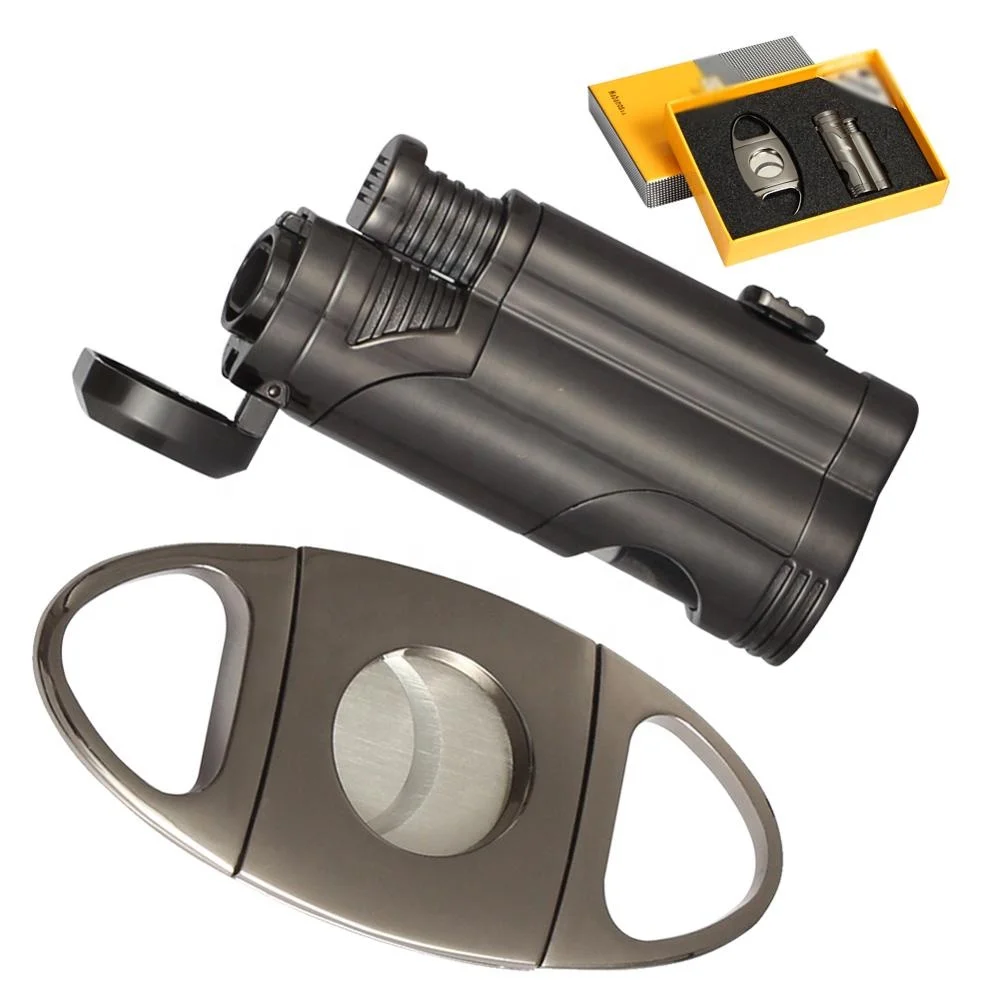 
Triple Jet Torch with Cigar Cutter Set Cigars Accessories Gift cigar lighter and cutter 