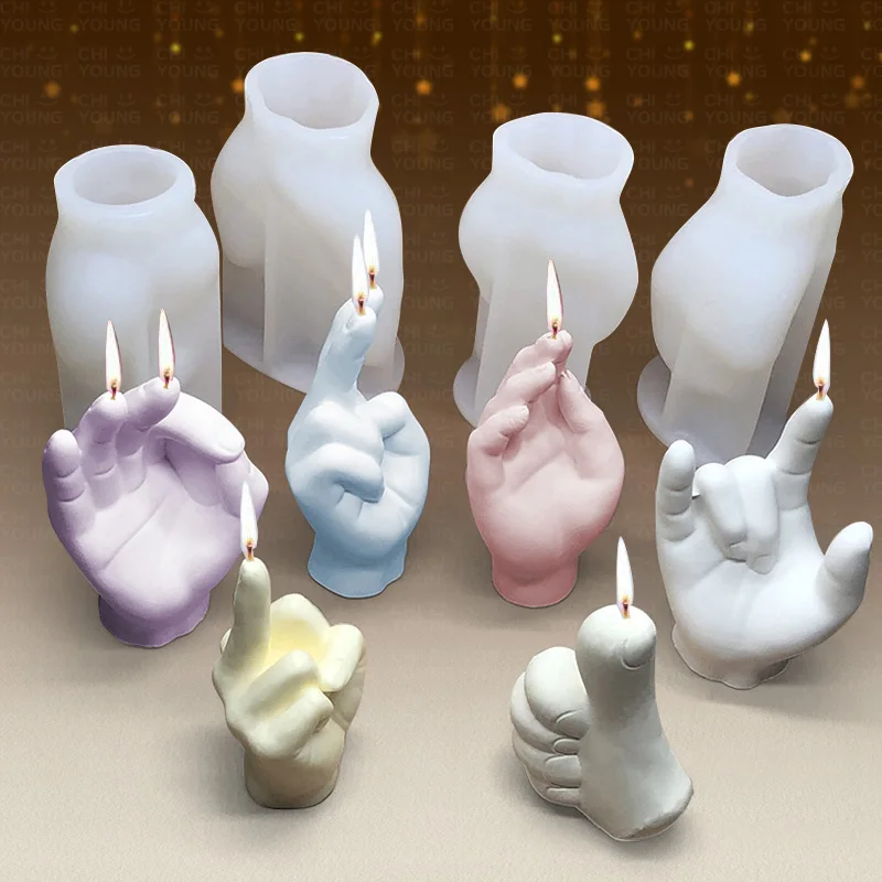 

Free Samples Handmade aromatherapy gypsum middle finger resin moulds hand gesture silicone candle molds for candle making