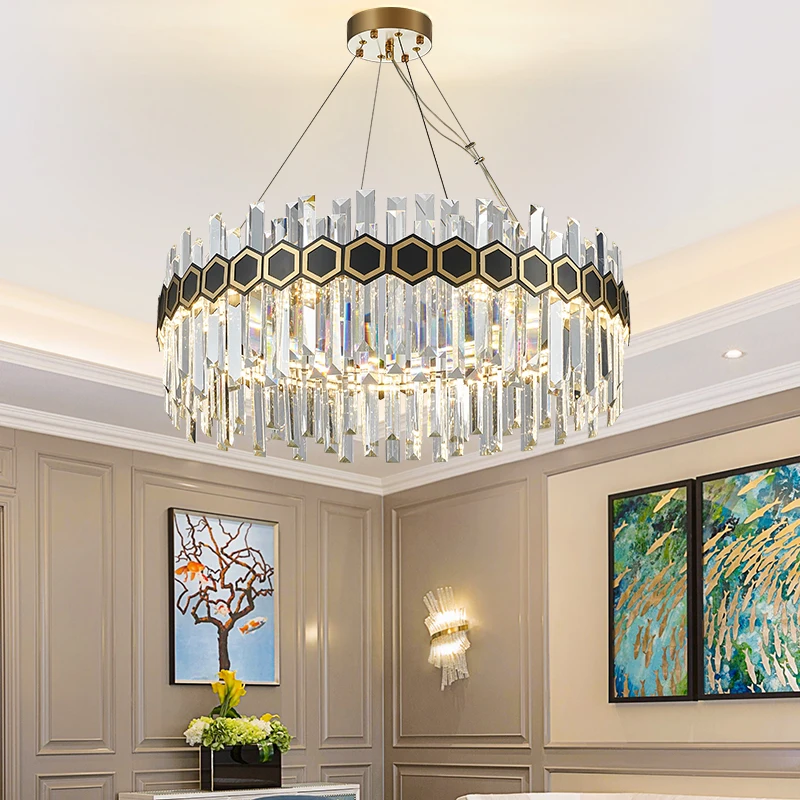 Wholesale Hotel Dining Living Room Large Black Gold Big Pendant Ceiling Home Modern Luxury Crystal Chandelier Hanging Light