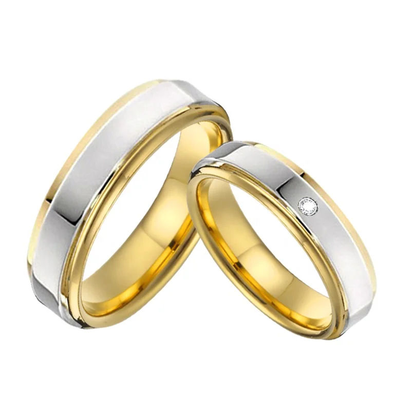 

wholesale 2021 new design 18k gold plated titanium jewelry stainless steel ring couple wedding rings set for men and women, As the photo