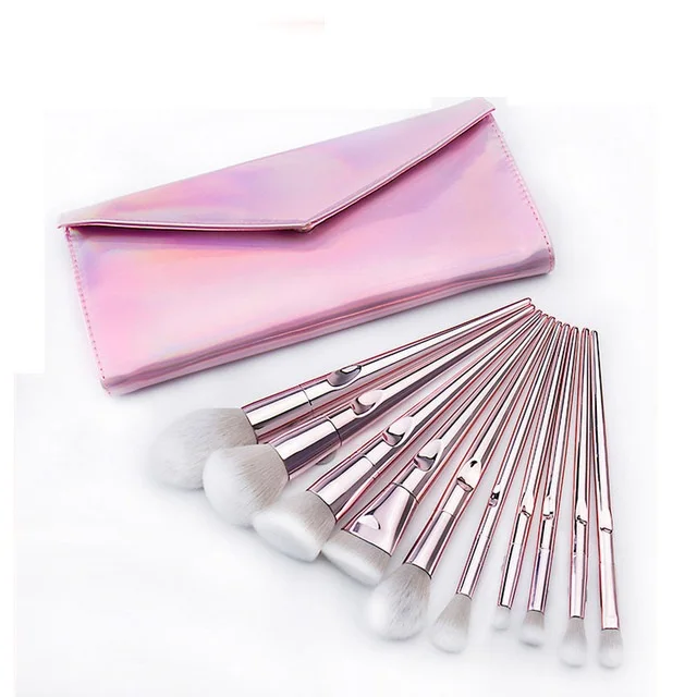 

finger makeup brush 10 long stick thumbprint makeup brush set with laser plating handle professional makeup tool for beginners, 6 colors