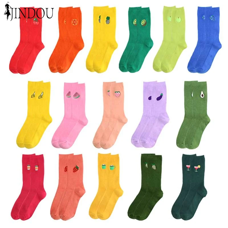 

wholesale cheap cute fruit embroidered cotton socks with middle stockings, Picture