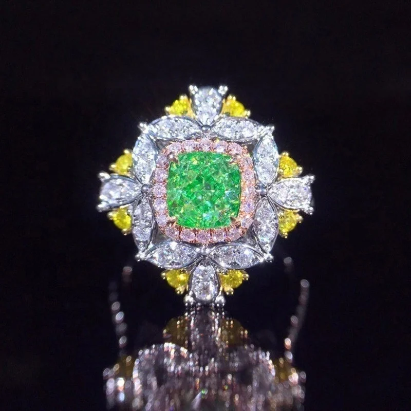 

Luxury Exquisite Square Green Color Cubic Zircon Ring For Women Romantic Wedding Anniversary Fashion Crystal Jewelry Gifts, Picture shows