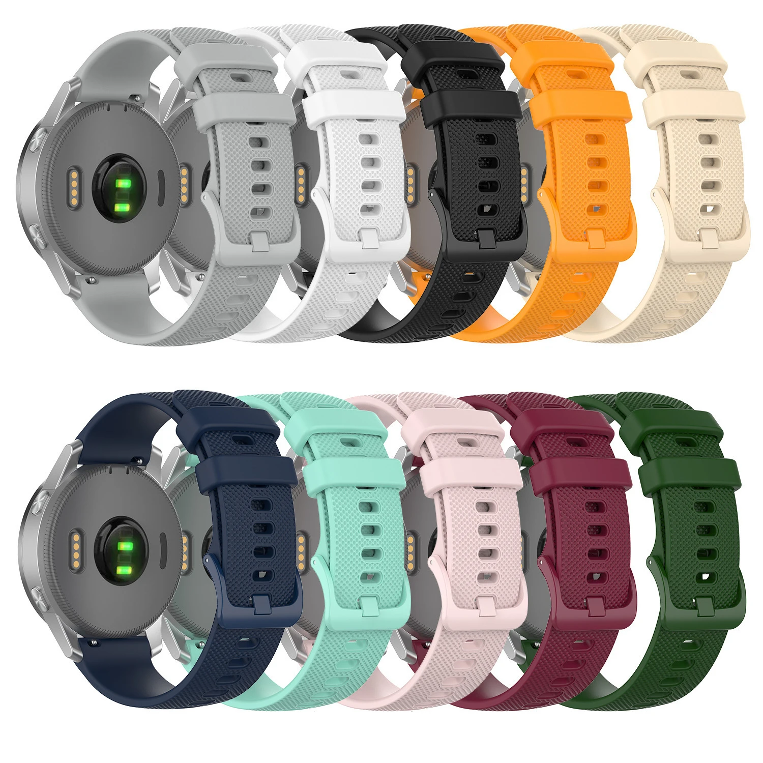 

18 20 22mm Sport Silicone Watch Band For Garmin Venu Vivoactive 3s Vivoactive 4 4s Bracelet For Forerunner Wrist Strap, 10 colors
