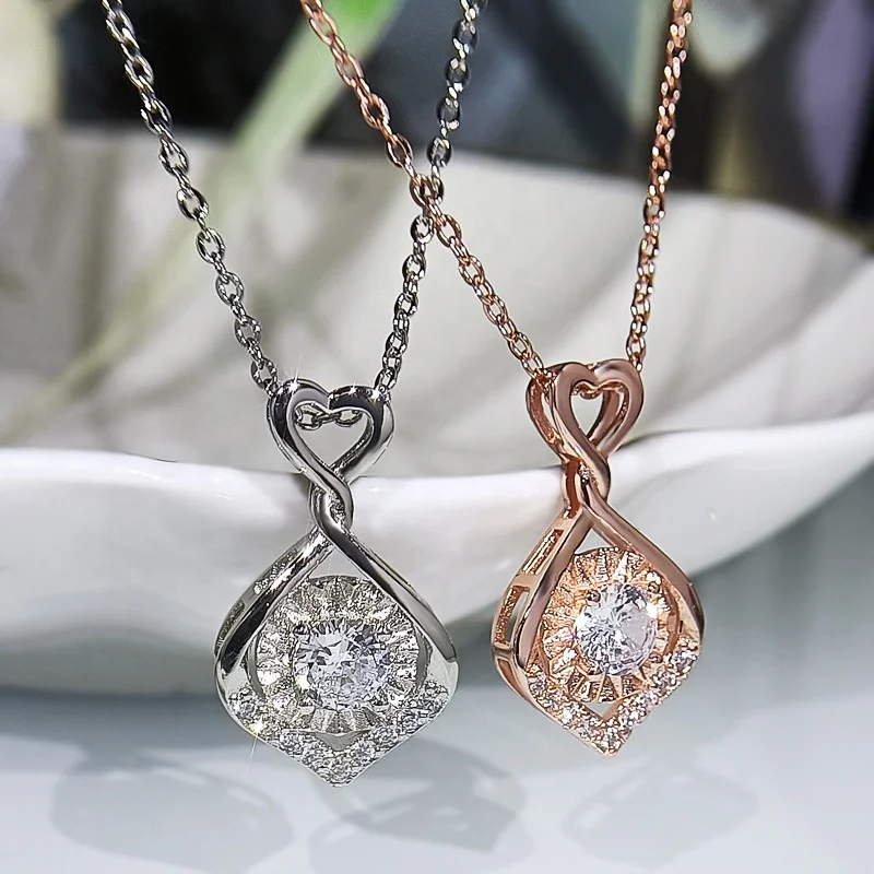 

New Women Wedding Jewelry Water Drop Necklace Fashion Cubic Zircon Heart Pendant Collarbone Chain Necklace