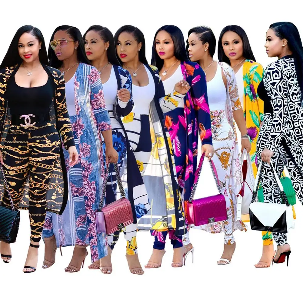 

9S4U Wholesale Dresses two piece set women clothing Printed long coat leggings, Customized color