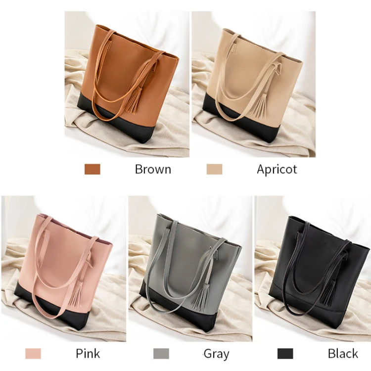 

Osgoodway2 Wholesale Trendy Handbags Tassel Leather Tote Bags Handbags for Women Ladies, Pink, brown, light gray, dark gray