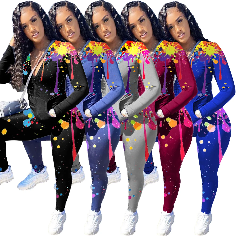 

Inkjet print pocket loose-fitting two-piece set