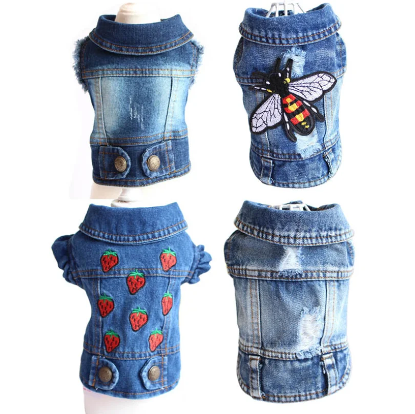 

Mixed style pet clothing wholesale torn scratch print personality pet clothing dog denim coat, Same as pictures