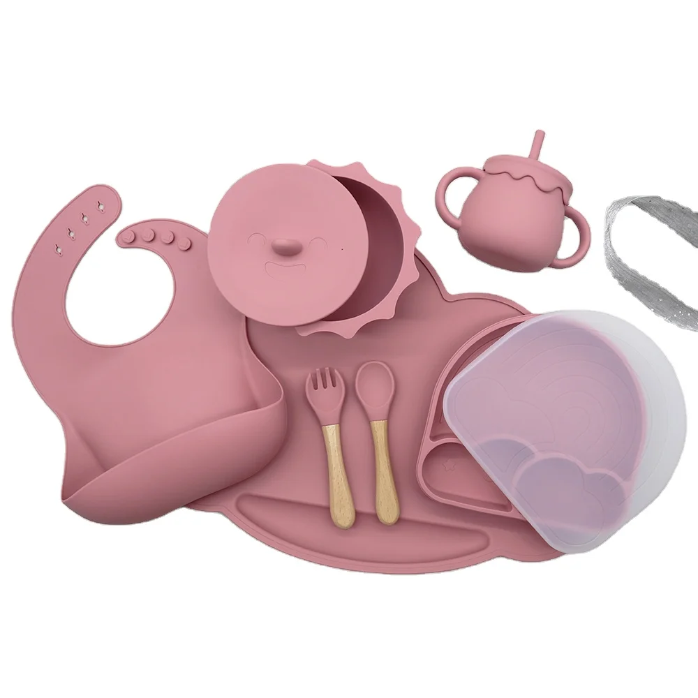 

wholesale eco-friendly soft silicon bip and bowl spoon babi feed set silicone baby plate suction