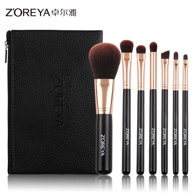 

ZOREYA 7pcs Girl Pink Makeup Brushes Wooden Handle Brochas De Maquillaje With Bag