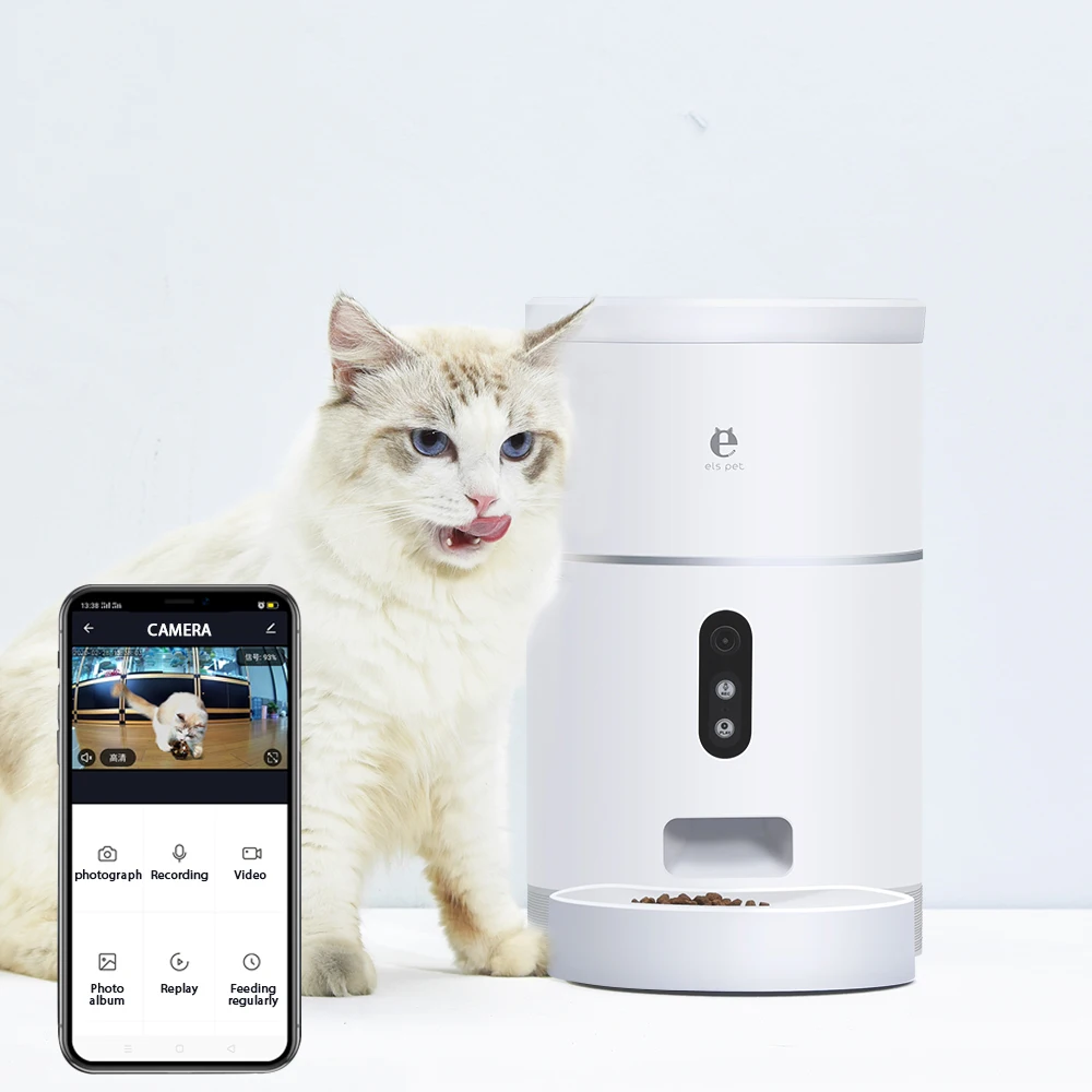 

2022 Hot Sale 135oz 4L Timed Pet Food Dispenser APP Control Voice Recorder WiFi Enabled Automatic Cat Feeder with Camera, White