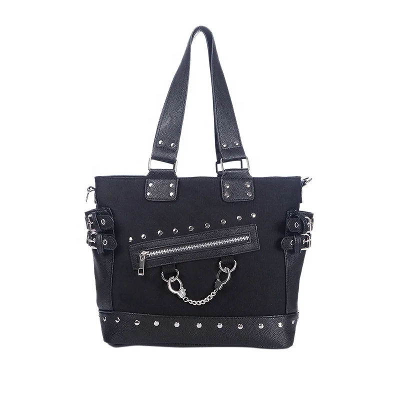 

wholesale Canvas Tote Cotton Bag rivet Reusable Multipurpose handbag, Black or customize