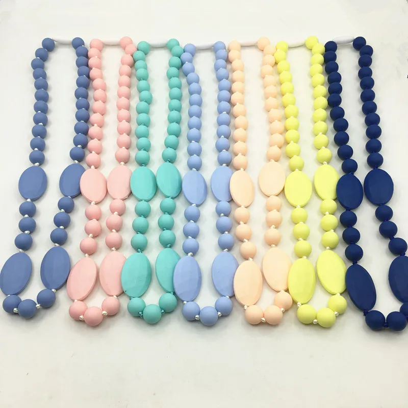 

2020 NEW Design Beads Rainbow Silicone oval Teething Necklaces-classic necklace Jewelry, 24 colors