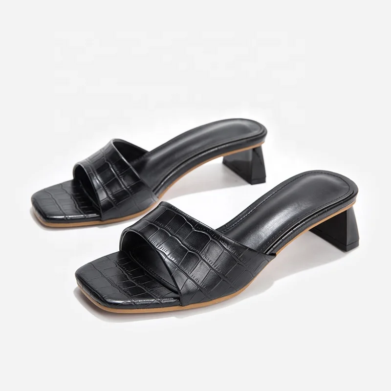 

2020 summer wholesale custom new designs open toe slippers for women high heels for ladies, Black/apricot/ yellow