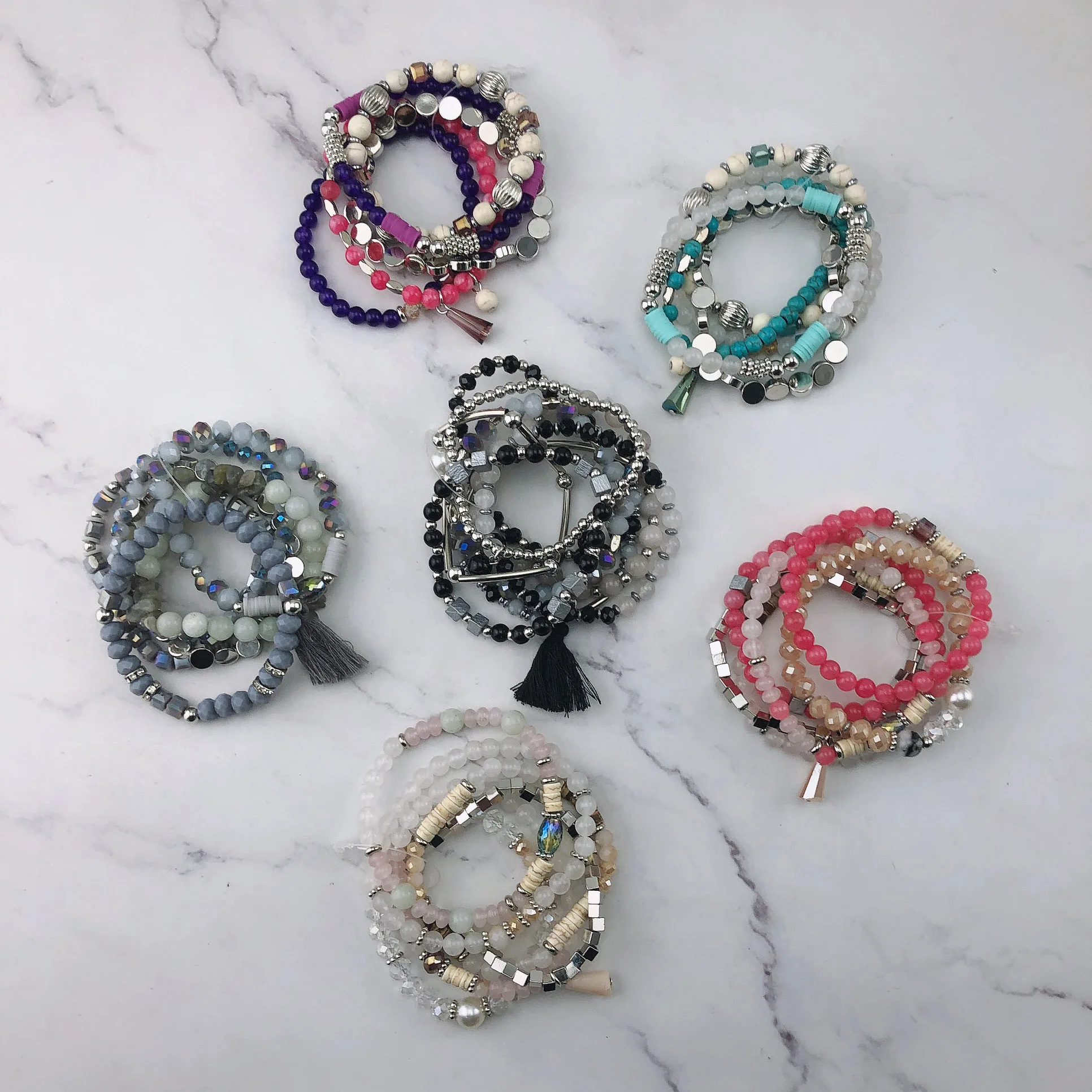 

Stacked Crystal Stone Beads Bracelet Set