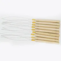 

50pcs Micro Ring Loop Threader Hair Extension Tools Wooden Holder Thread Pulling Needle for Stick I Tip Hair