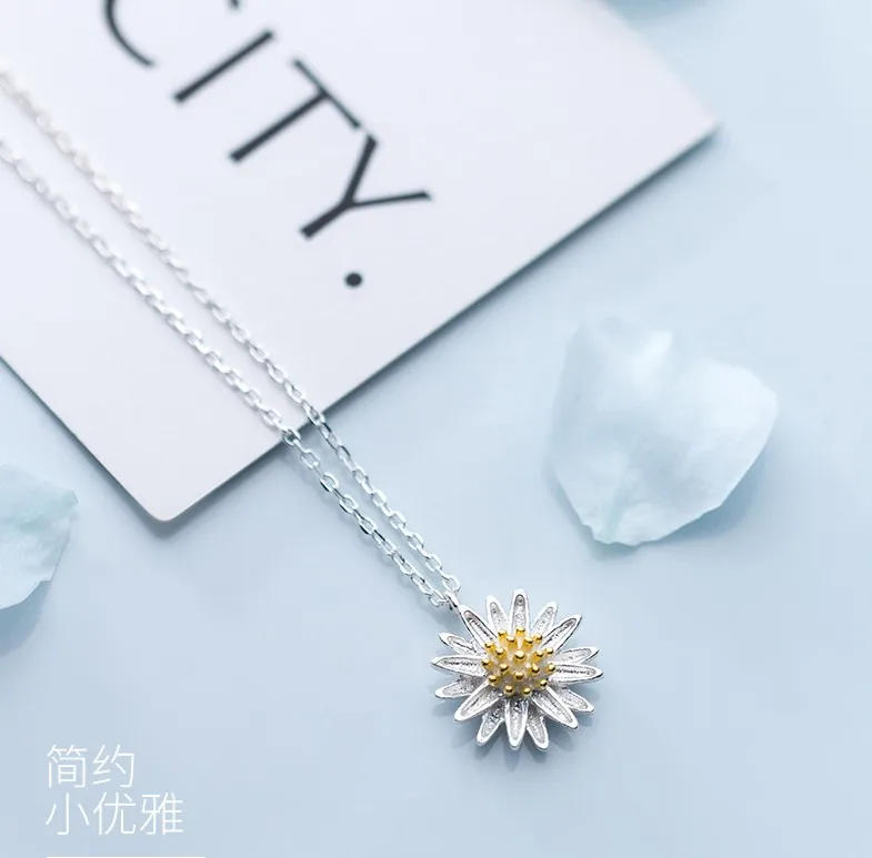 

Daisy Flower Fashion 925 sterling Silver Jewelry Pendant Necklace, Picture shows