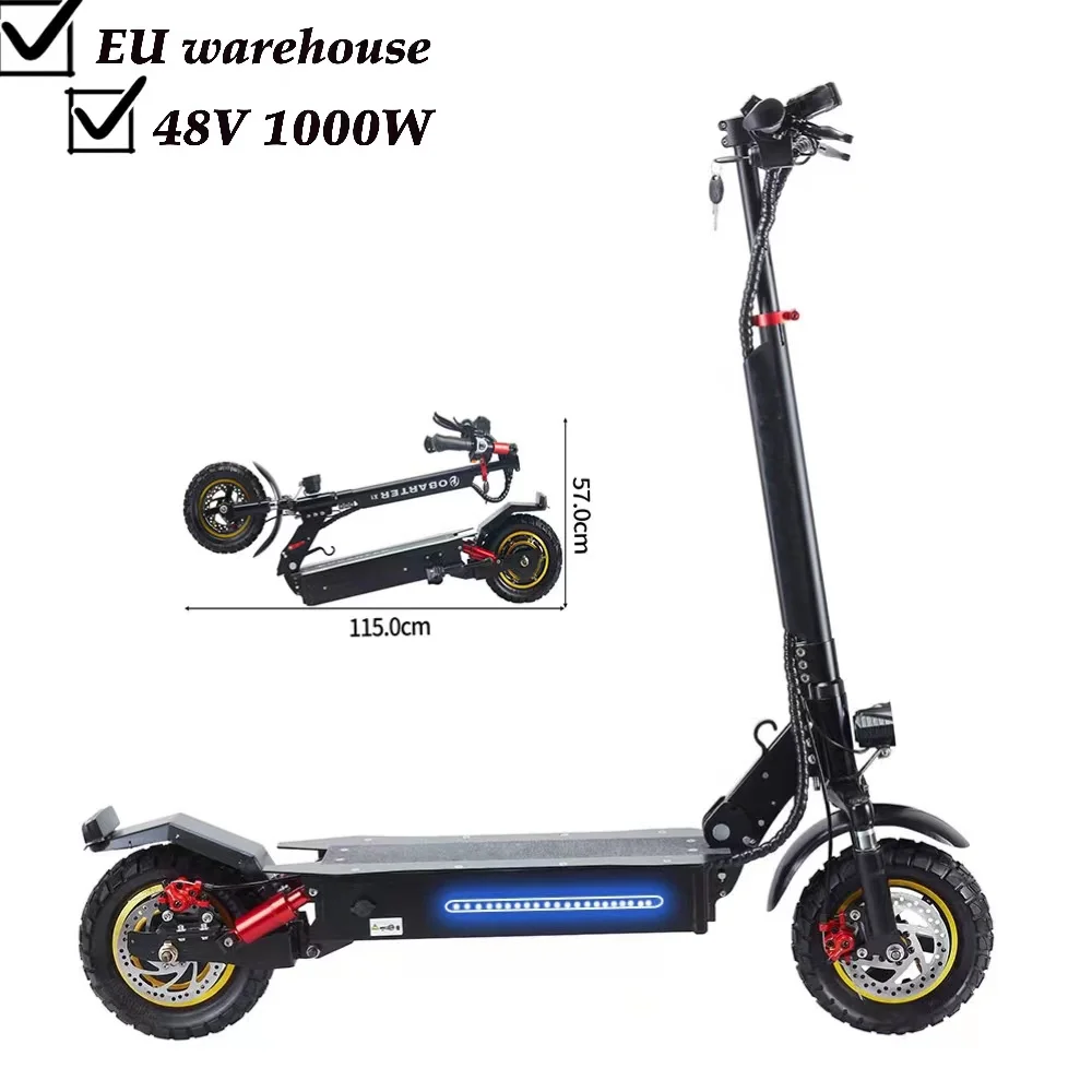 

EU warehouse MOQ1 FAST foldable 1000w 48v dual motor e scooters max speed 45km/h 10inch red outer off road electric scooters