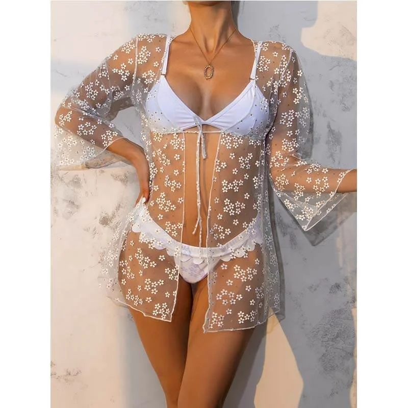 

FFZ392 Flower Bathing Suit Coverup Lace Swimsuit Maillot De Bain 2021 New Swimwear Sexy Beach Cover Ups For Women, Accept custom color