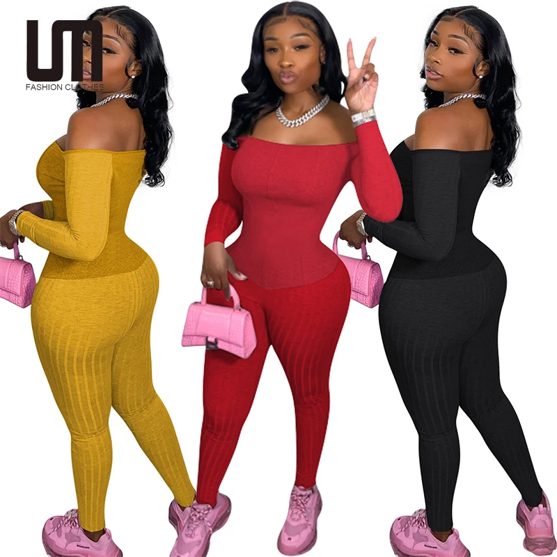 

Liu Ming Popular Fall Winter Women Sexy Off Shoulder Knitted Long Sleeve Birthday Party One Piece Backless Rompers Jumpsuits, Customized color