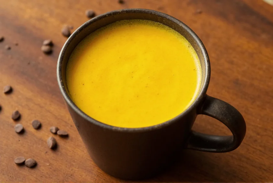 Turmeric coffee ingredients arranged on wooden table