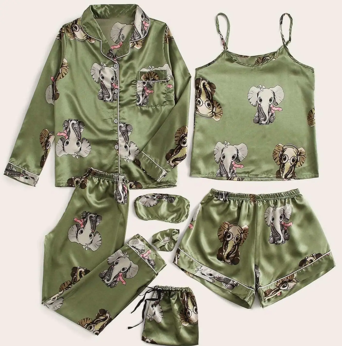 

sleep wear Luxury 7 pieces set pajamas satin women nightwear pajamas female womens pajama set