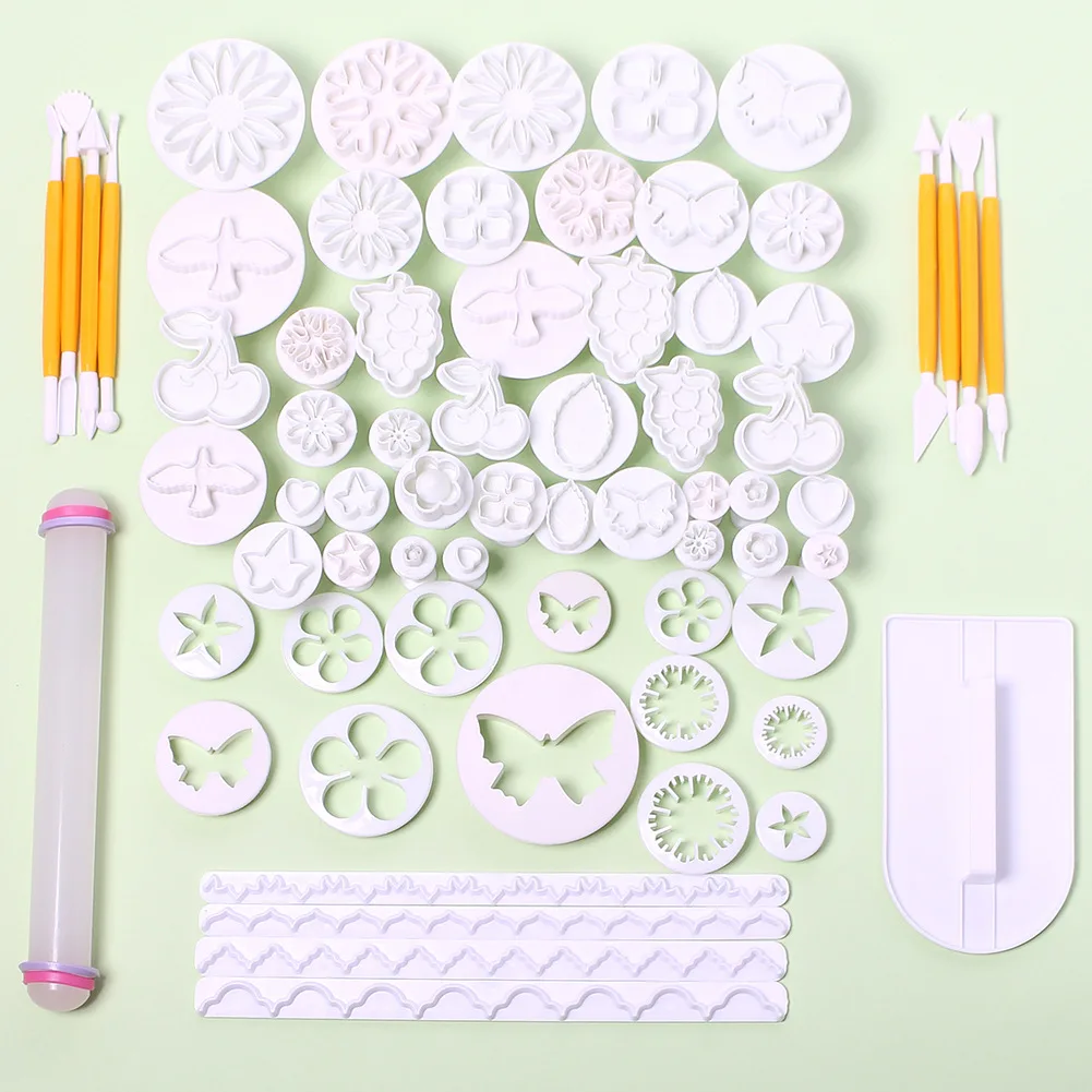 

68Pcs Fondant Cake Decorating Modelling Set Rolling Pin Baking Mat Sugar Craft Plunger Tools DIY Cookie Cutters Molds