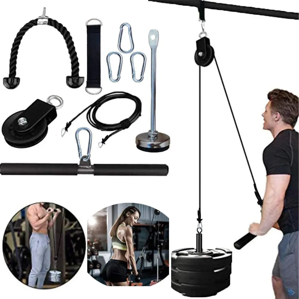 

Fitness Gym Home Training Lat Bicep Tricep Ropes Pull Down Rope Cable Pulley Cable System Fitness With Loading Pin, Black