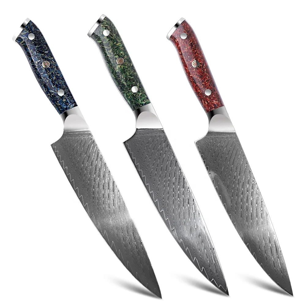 

Hot sell kitchen damascus knife New G10 Resin grain material can be used for meat cutting