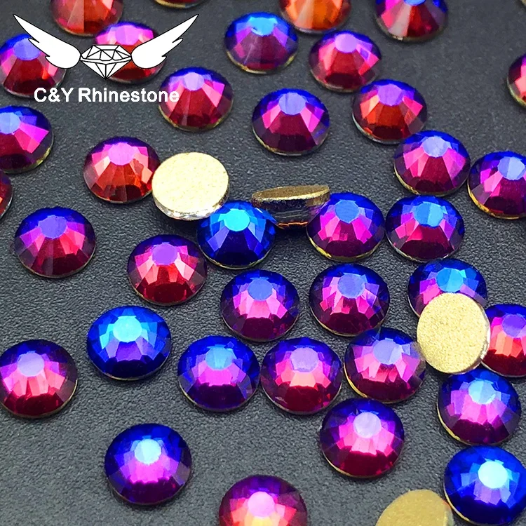 

C&Y Wholesale SS3-SS16 SS20 Crystal Pedreria Glass Colorful Flame Flat Back Non Hot Fix Blue Flame Rhinestone