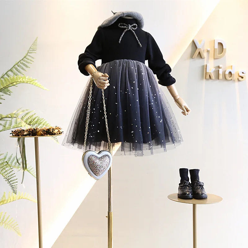 Girls foreign style BLING sparkling gradient mesh princess dress