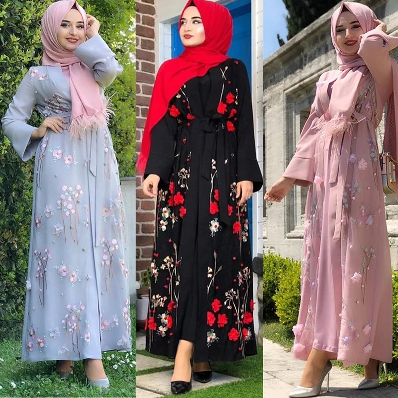 

Fashion Turkish Abayas Women Kaftan Caftan Marocain Prayer Islamic Clothing Dubai Muslim Dress Floral Kimono Abayas, As pics show
