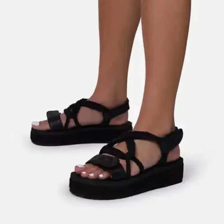 

New arrival platform black sandals ladies flat sandals roman women's sandals