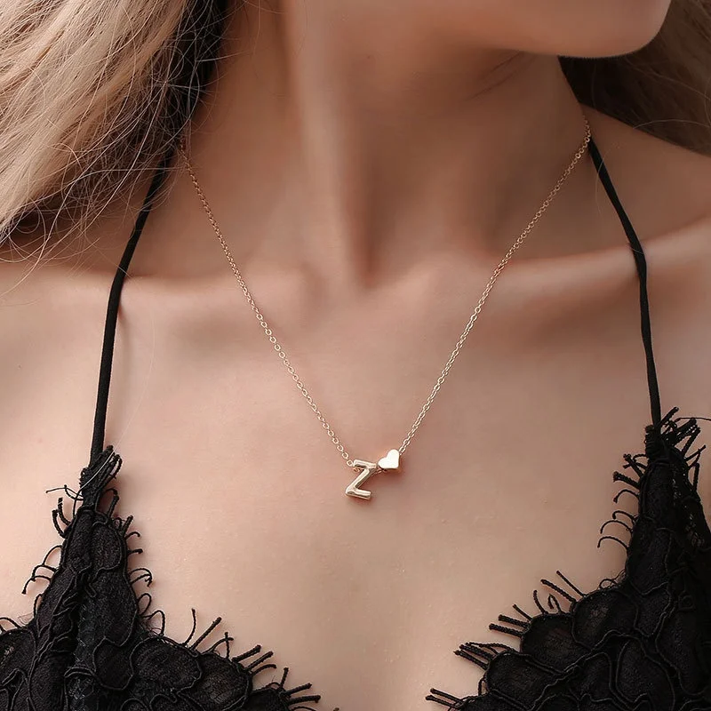 

Fashion Tiny Heart Dainty Initial Necklace With Letter Name Choker Chain Necklace