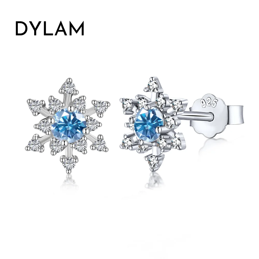 

Dylam Christmas gift dainty jewelry in women 925 luxury zircon silver sterling stud high quality cz silver snowflake earrings