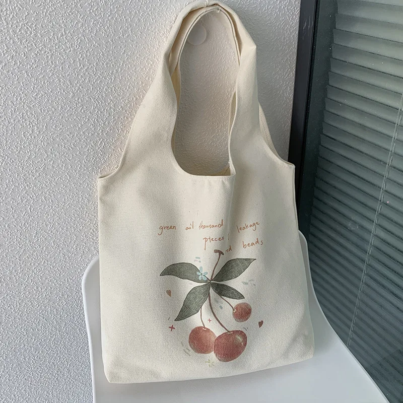 

New literary canvas bag ladies single shoulder Korean style custom large capacity bags wholesale, White