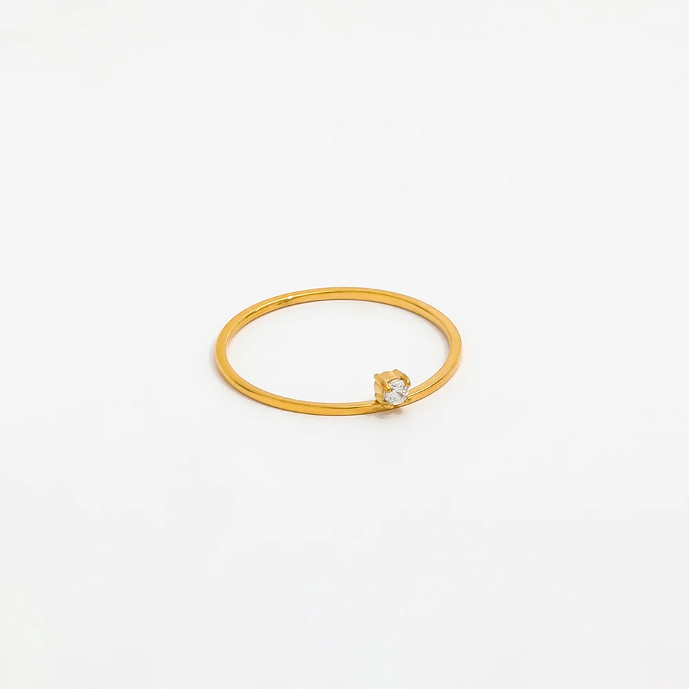 Joolim Jewelry Wholesale 18K Gold Plated Unilateral Dainty Zirconia Fine Stainless Steel Rings for Women Rings