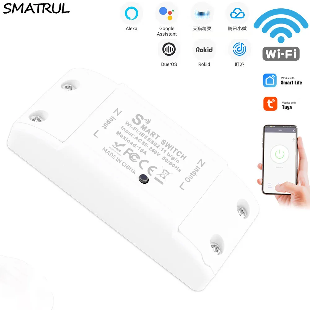 

110V 220V 10A white Tuya Light WiFi Switch Smart Life APP Voice Relay Controller Timer Module Google Home Alexa Wall
