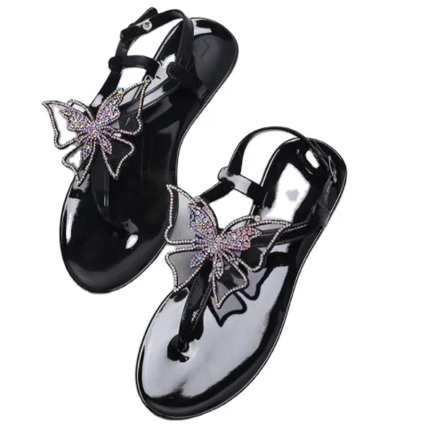 

2021 new jelly sandals butterfly T flip flops flat beach slippers female summer fashion jelly slippers