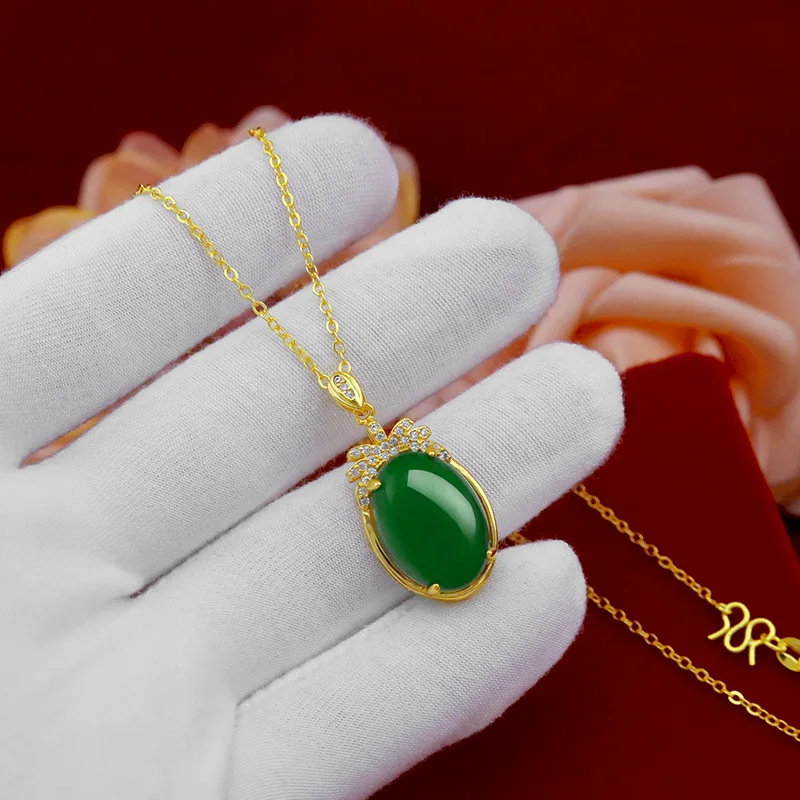 

Natrual Emerald Jade Gemstone Ring Earring Bridal Sets Gold Color Chain Necklace Pendant for Women Wedding Engagement Jewelry