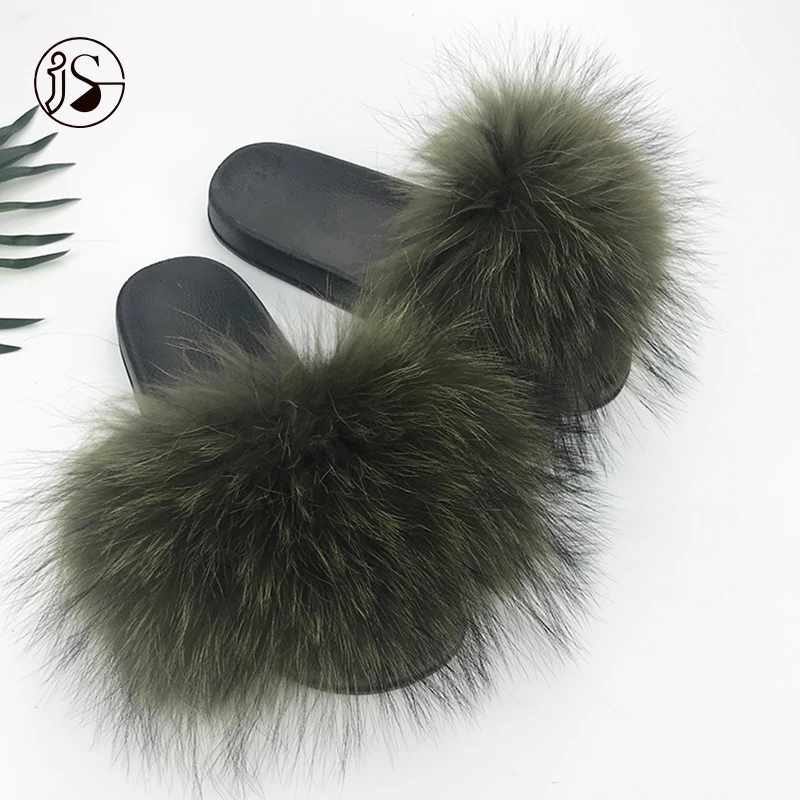 

Raccoon fur slippers ladies slides women fur slippers Wholesale custom colorful raccoon fur slippers, Picture