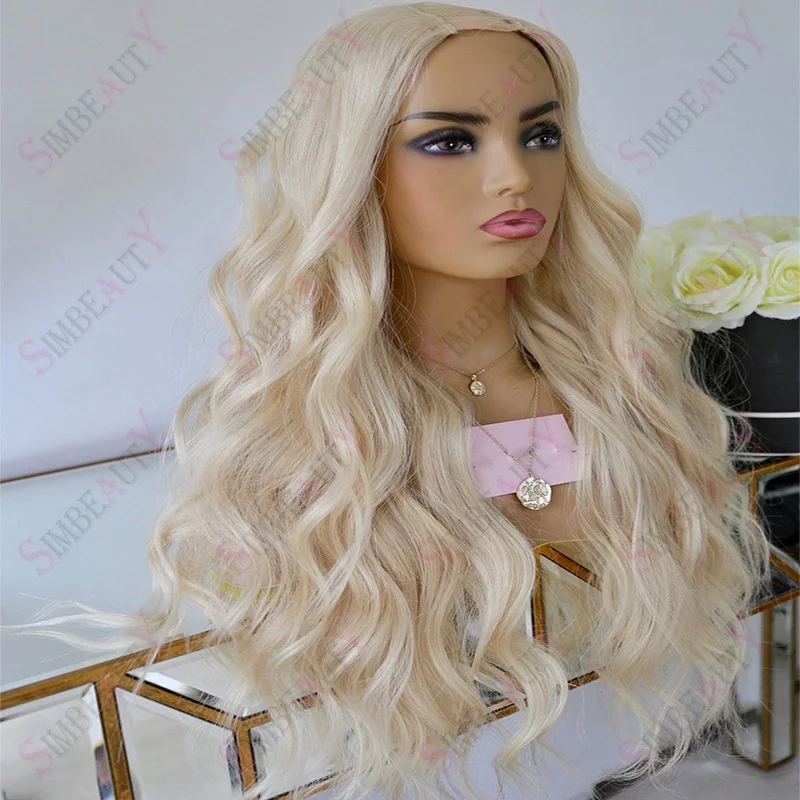 

Natural Body Wave Pure 613 Platinum Blonde Color U Part Wig Brazilian Virgin Human Hair Wig For Women 180 Density Glueless