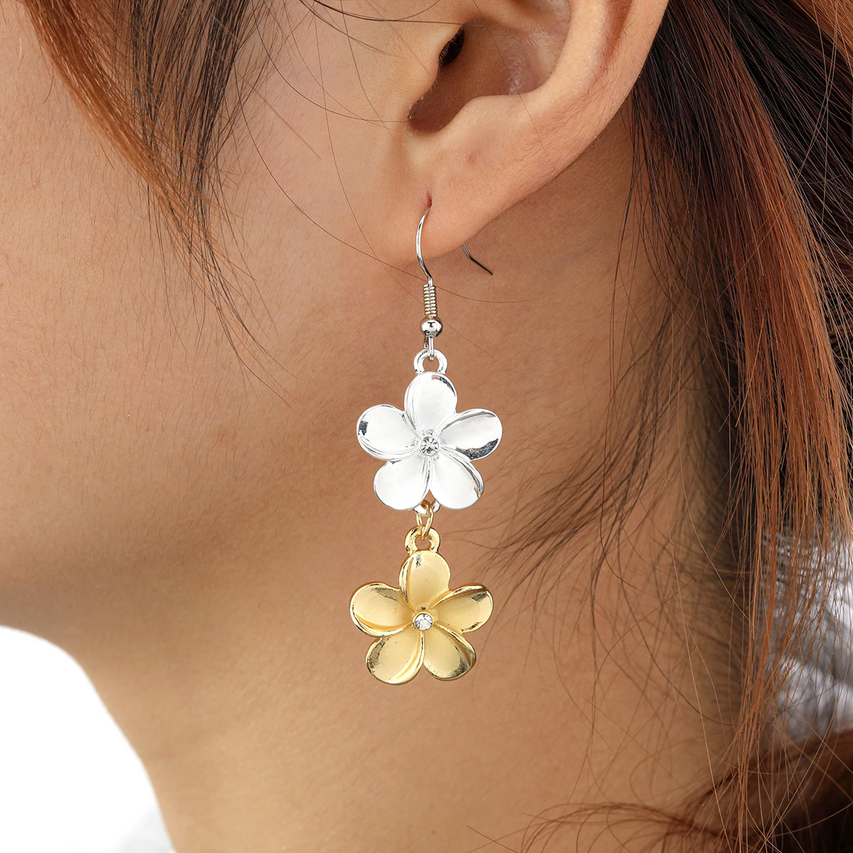 

Fashion cute hawaiian jewelry double colors flowers drop earrings women luxury
